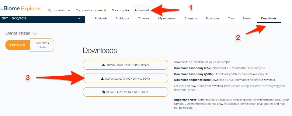 Select the Downloads feature in the uBiome web app.